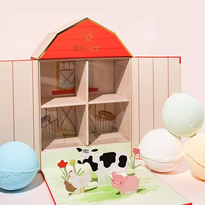 Musee On The Farm Bath Balm Set | Handmade in USA | Paraben-Free | Sulfate-Free | 4 Bath Balms with Surprise Farm | Ideal Gift for all | Vegan & Cruelty-Free