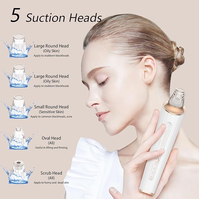 Blackhead Remover Pore Vacuum, Upgraded USB Rechargeable Facial Pore Cleaner Blackhead Removal Kit with 3 Suction Power,5 Probes Black Head Extractions Tool for Women & Men