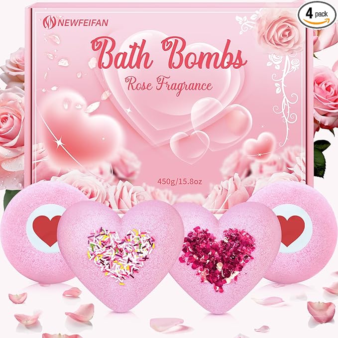 Easter Bath Bombs for Women, XXL 4-Pack Handmade Natural & Organic Rose Essential Oil, Teen Easter Basket Stuffers Gifts for Her Him, Birthday Gifts for Wife Daughter Girlfriend Coworkers