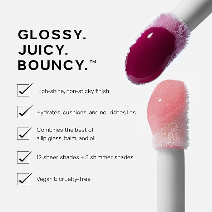 Saie Dewy Glow Duo - Dew Liquid Blush - (.40 oz, Flirty), Glossybounce Lip Gloss-Oil Hybrid (.17 oz, Burst) - Hydrating, Vegan Makeup for Radiant Cheeks & Lips