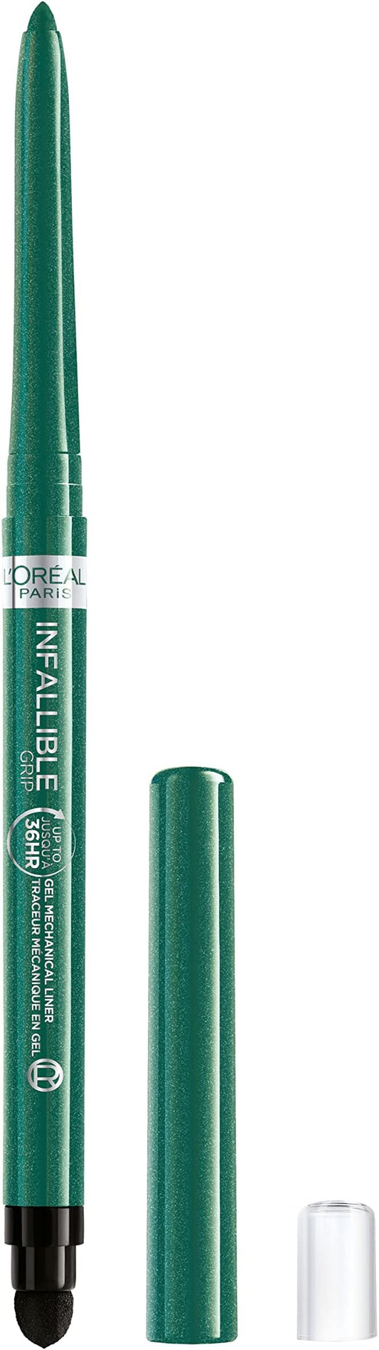 L'ORÉAL Infallible Grip Mechanical Gel Eyeliner Pencil, Smudge-Resistant, Waterproof Eye Makeup with Up to 36HR Wear, Emerald Green, 1 Kit, 1 Fl Oz (Pack of 1)