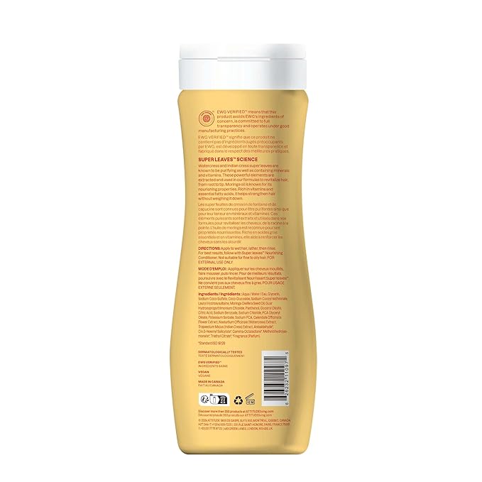 ATTITUDE Nourishing Shampoo for Curly Hair with Moringa Oil, EWG Verified, Vegan and Naturally Derived, 3a, 3b, 3c Curl Type, Provides Lightweight Moisture to Curls, 16 Fl Oz