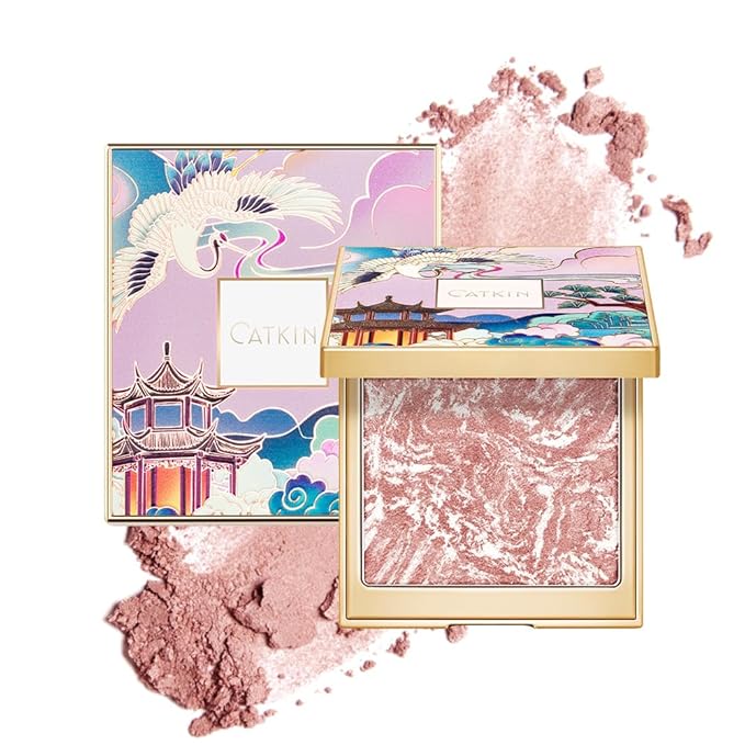 blush for cheek pink coral cheek color makeup powder blusher creamy texture long lasting shimmering glitter highlight 2 in 1 C05 Crystal Frost