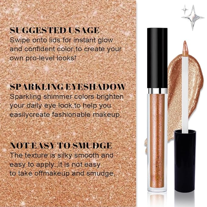 SUAKE Liquid Sparkling Glitter Eyeshadow Stick Pack - High Pigment Shimmer Metallic Eye Shadow, Long-Lasting, White Blue Black Gold Purple Bold Colors,Quicking-Dry (3#-Champange, Pack of 1)