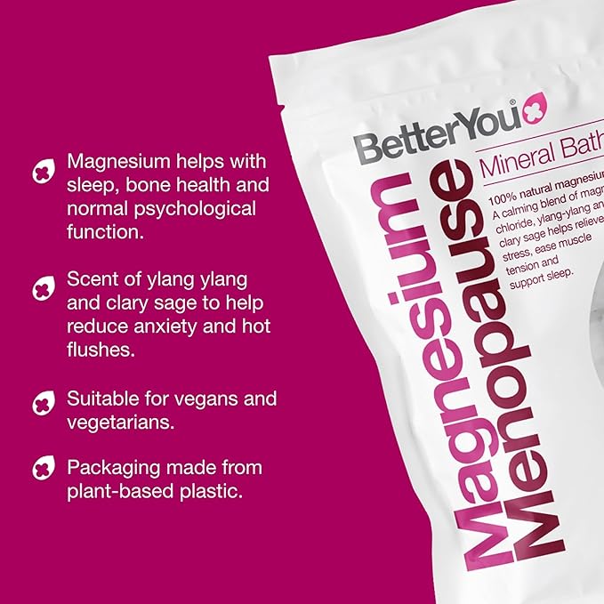 BetterYou Menopause Bundle - Magnesium Menopause Body Spray and Bath Flakes - Muscle and Rest Support - Bath Salt Ease Muscle Tension - 2 pc