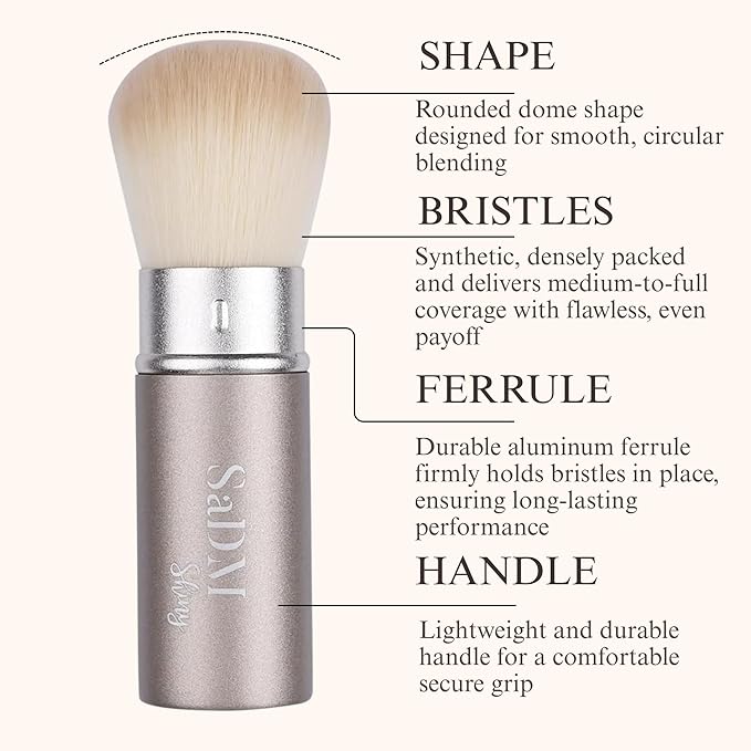 Retractable Kabuki Makeup Brush - Blender Brush for Powder, Cream, Liquid Foundation, Sunscreen, Blush Blending & Bronzer - Professional Make Up Brush - Full Face Makeup Brush - Vegan & Cruelty Free