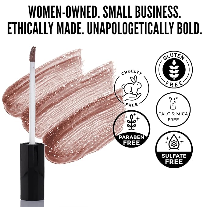 Mynena Soft Rose-Gold Nude Shimmer Lip Gloss Clear Filled with Iridescent Sparkles | Lightweight Lip Topper from Cosplay to Everyday Glam | Rosie