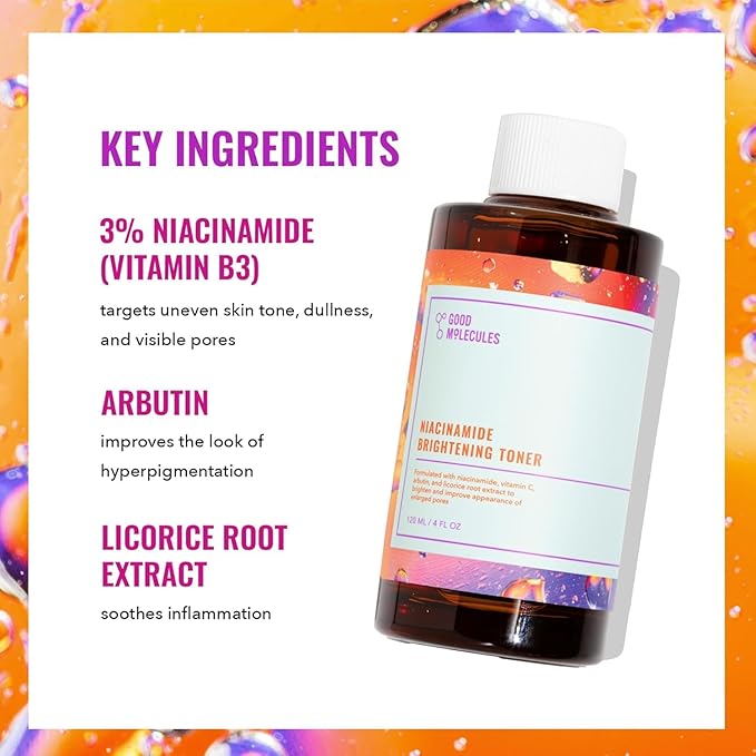Good Molecules Niacinamide Brightening Toner Pack 3 – 120 ml / 4 fl oz Each | Facial Toner with Niacinamide & Arbutin for Even-Looking Skin