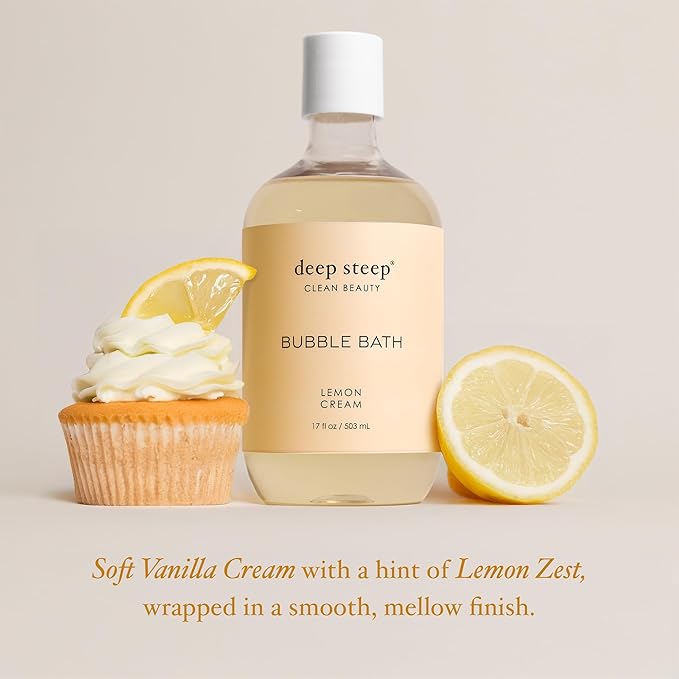 Deep Steep Bubble Bath, Lemon Cream 17 oz (Pack of 2) – Hypoallergenic, Clinically Tested Soothing Soak with Shea Butter & Argan Oil – Sulfate-Free
