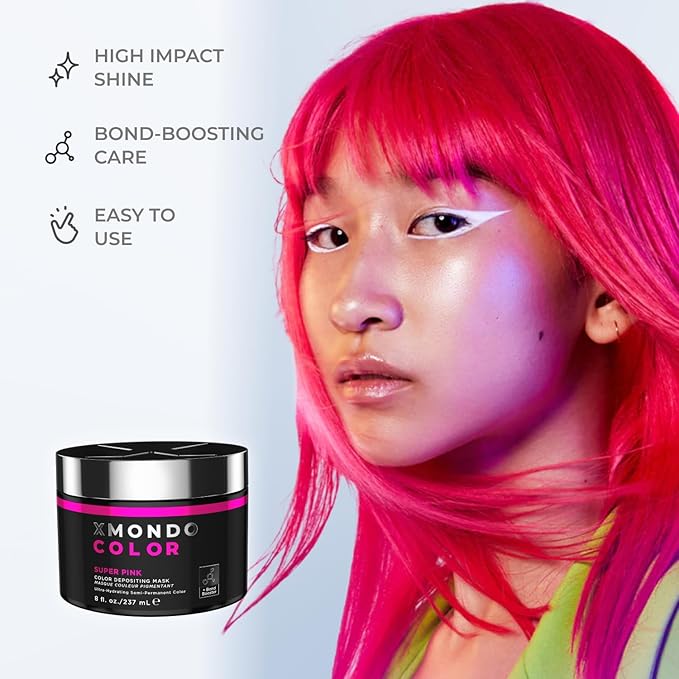 XMONDO Hair Color Super Pink Hair Healing Semi Permanent Color | Vegan Formula with Hyaluronic Acid to Retain Moisture, and Bond Boosting Technology, 8 Fl Oz
