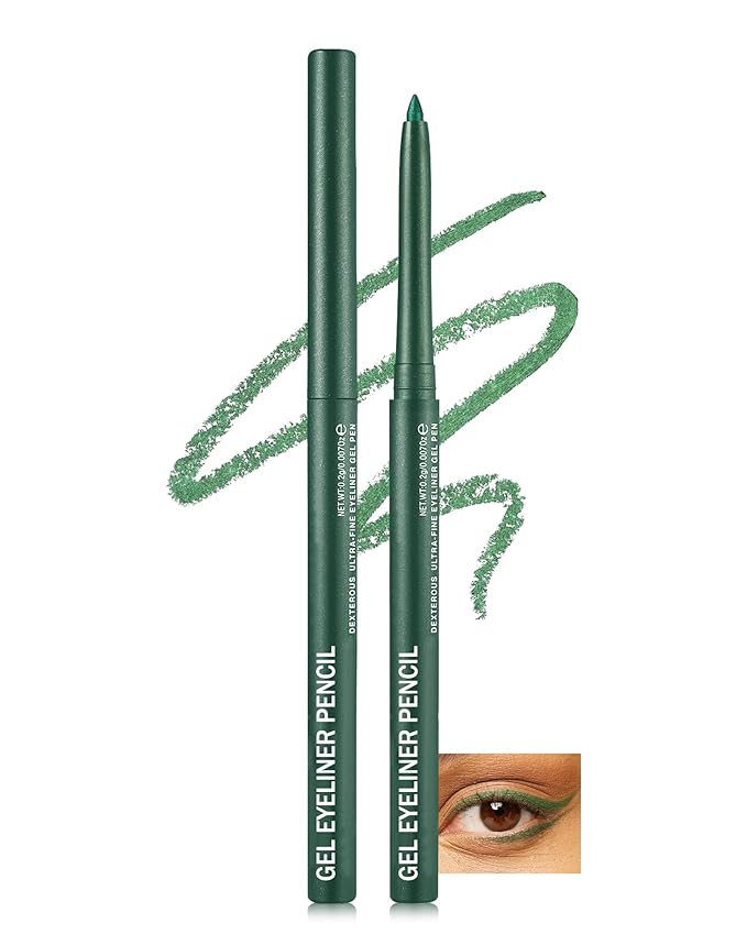 Green Glitter Gel Eyeliner Pencil Waterproof, Metallic Retractable Cream Smooth Eye Liner Pencils, Long Lasting Waterline Hypoallergenic Precision Eyeliner Pencil, Highly Pigmented Makeup for Women-04