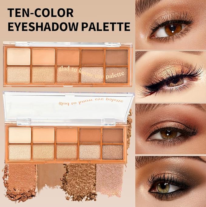 Neutral Nude Brown Eyeshadow Palette – 10 Matte & Shimmer Shades in Ivory Cream, Camel, Toffee & Champagne – High Pigment, Blendable, Long-Lasting Eye Shadow for Natural Daily Looks & Mature Eyes