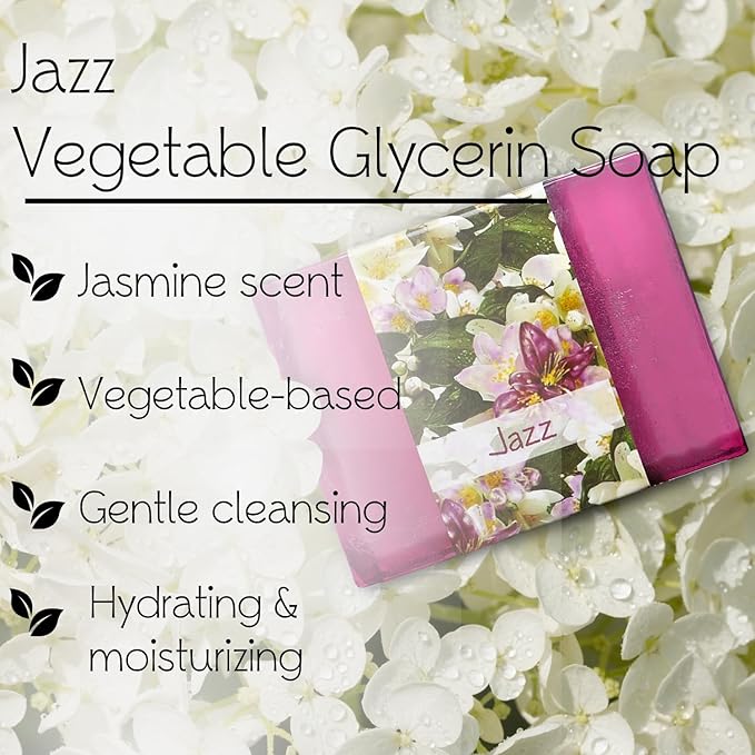 Glycerin Bar Soap Jazz Scent - Natural, Vegan-Friendly, Hypoallergenic - Moisturizing and Hydrating with 100% Vegetable Glycerin - Sulfate-Free, Paraben-Free, Chemical-Free - 4.5 oz