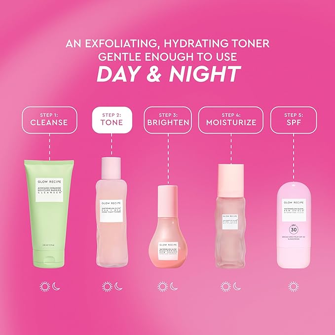 Glow Recipe PHA + BHA Face Toner, Korean Exfoliating Toner for Pores, Gentle Chemical Exfoliant + Hydrating Toner, Watermelon, Cactus Water + Glycerin (150ml)