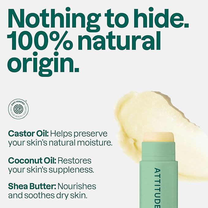 ATTITUDE Lip Balm Duo, EWG Verified, Naturally Derived Moisturizing Lip Care with Castor Oil, Coconut Oil & Shea Butter, Vegan, Mint Flavor, 0.14 Oz (Pack of 2)