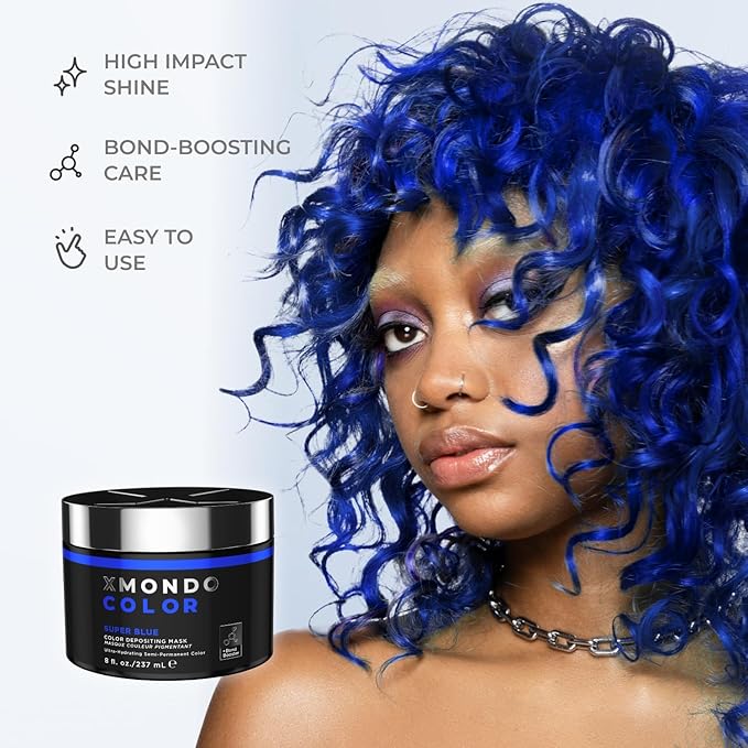 XMONDO Hair Color Super Blue Hair Healing Semi Permanent Color | Vegan Formula with Hyaluronic Acid to Retain Moisture, Vegetable Proteins to Revitalize, and Bond Boosting Technology, 8 Fl Oz 1-Pack