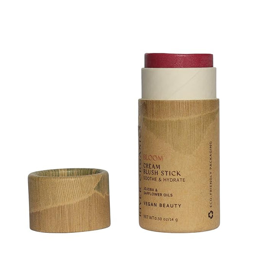 Vegan Blush Stick - Hydrating, Multi-Use Cream Blush for Cheeks, Natural, Organic ingredients, Plastic-free packaging | River Organics 0.50 oz. (Bloom)