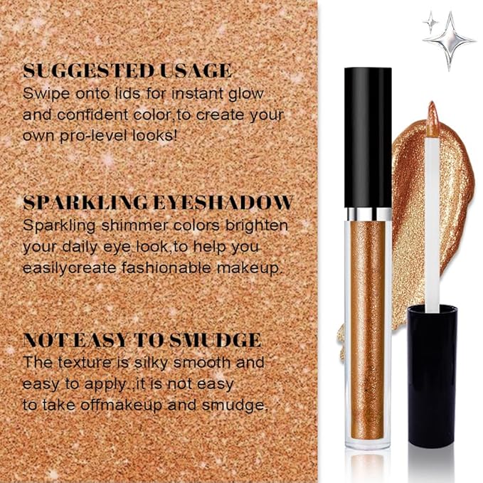 SUAKE Liquid Sparkling Glitter Eyeshadow Stick Pack - High Pigment Shimmer Metallic Eye Shadow, Long-Lasting, White Blue Black Gold Purple Bold Colors,Quicking-Dry (5#-Orange, Pack of 1)