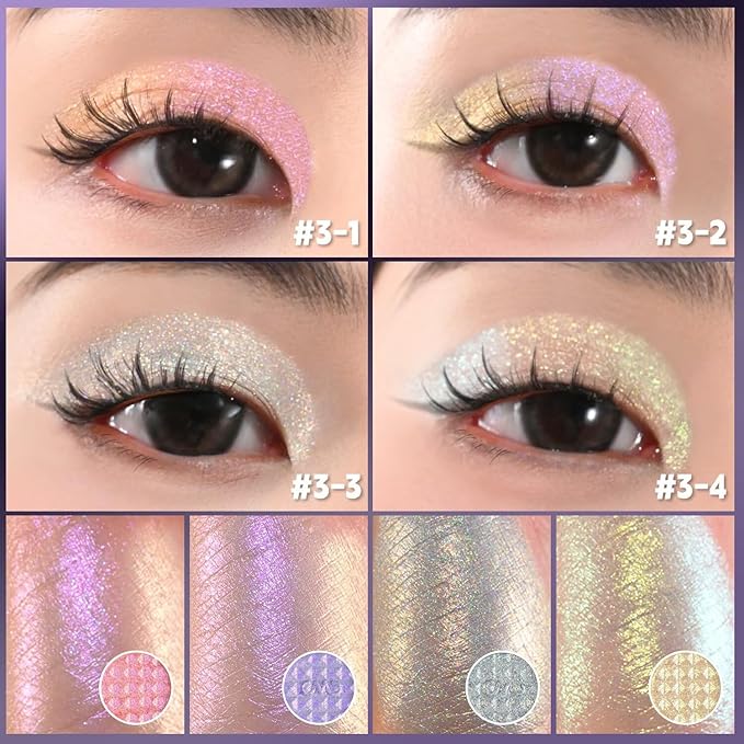 CHARMACY 4 Colors Chameleon Eyeshadow & Highlighter Palette - Shift-Infused Multichrome Pressed Pigments, Long-Lasting Velvet Finish, Vegan & Cruelty-Free Makeup Kit #03