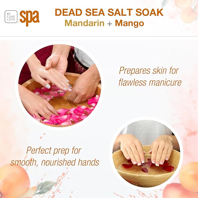 BCL Spa Mandarin Mango Dead Sea Salt Soak – Professional Age-Defying Soak for Pedicure, Manicure & Bath Salts, Softens Skin, Foot Soak Spa Self Care for Women, Made in USA, 16 oz