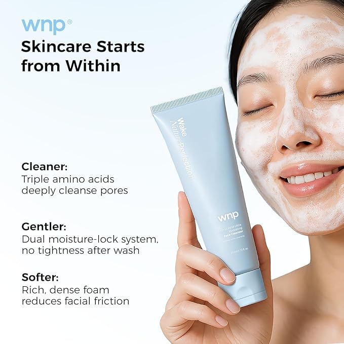 WNP Centella & 4D Hyaluronic Acid Ultra-Hydrating Gentle Face Cleanser with 50% Amino Acid, Ceramide & Centella Asiatica. Gentle Daily Facial Wash for Dry & Sensitive Skin. Vegan SkinCare