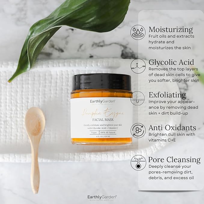Pumpkin Enzyme Exfoliating Face Mask – Natural AHA Facial Treatment with Vitamin C & E – Brightens Dull Skin, Fades Dark Spots & Hydrates – Vegan Skincare for All Skin Types – 4 oz