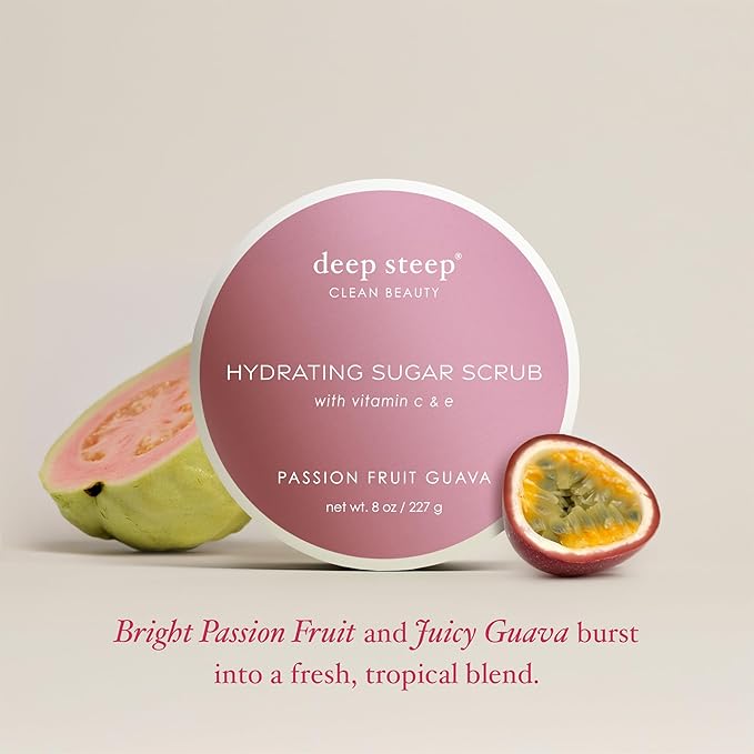 Deep Steep Sugar Scrub, Passion Fruit Guava, 8 oz – Exfoliating Body Scrub with Organic Coconut Oil, Shea Butter & Argan Oil – Vegan, Clean Beauty, Smooth, Soft & Nourished Skin