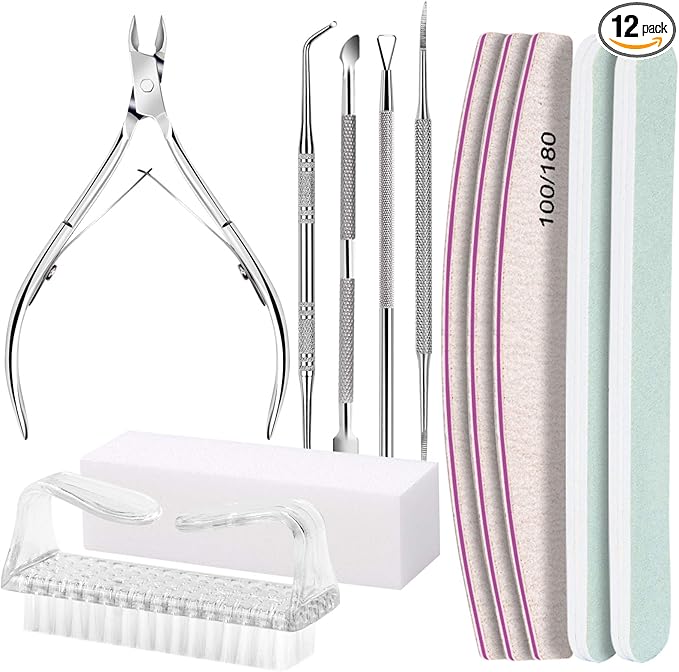 FANDAMEI Manicure Kit, Nail Files 100/180, Cuticle Nippers, Nail Buffer Block, Cuticle Pusher, Cuticle Peeler, Ingrown Toenail Tool, Toenail File, Nail Care Kit, Nail Tools for Manicure, White