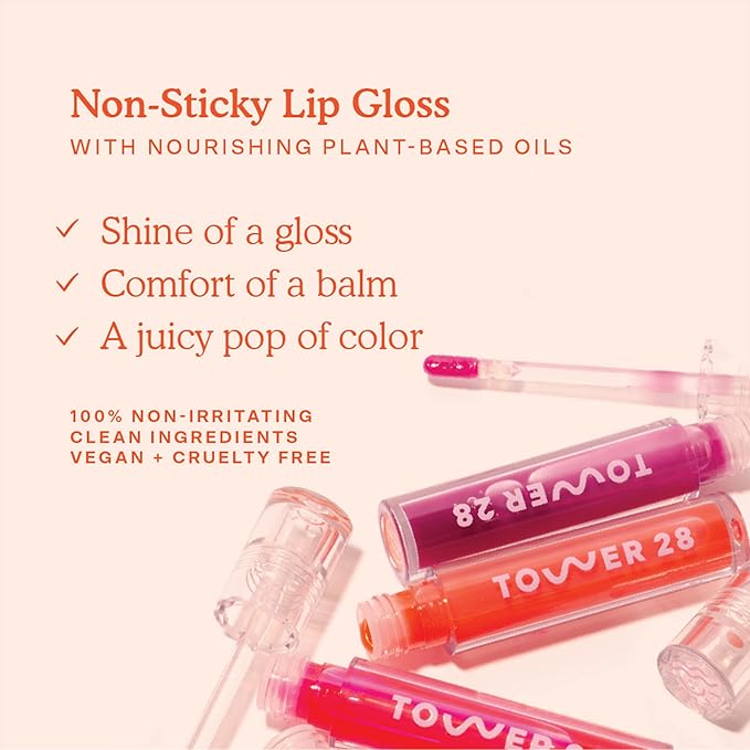 Tower 28 ShineOn Lip Gloss Jelly - Hydrating Lip Balm + Sheer Gloss for Sensitive Lips - Non-Sticky + High-Shine Jelly Formula with Nourishing Oil Blend - XOXO - Sheer Pink (0.13)
