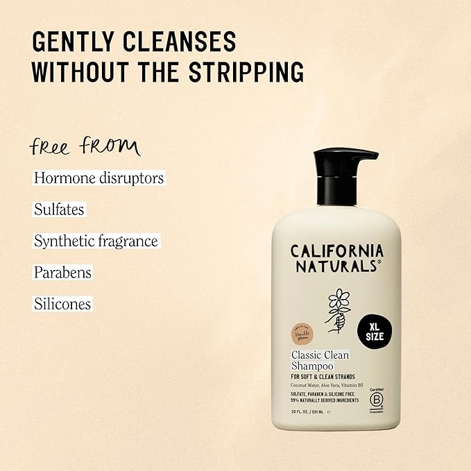 California Naturals Vanilla Bloom Shampoo, Sulfate Free, Scalp and Hair Care for Women and Men, Coconut Cleansing Complex, Natural, Vegan, Cruelty, Silicone, and Paraben Free, All Hair Types, 20 fl oz