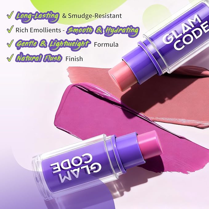 Glam Code Blush Makeup Stick - Makeup Lip + Cheek Stick for Eyes, Lips & Cheeks, Multi-Use Cream Blush Stick with Natural Flush, Hydrating & Long-lasting丨Vegan & Cruelty-Free - #04