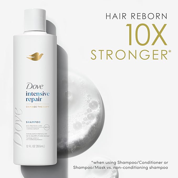 Dove Shampoo Intensive Repair for Damaged Hair with Bio-Protein Care Technology and Amino Serum 12 Fl Oz,(Pack of 8)