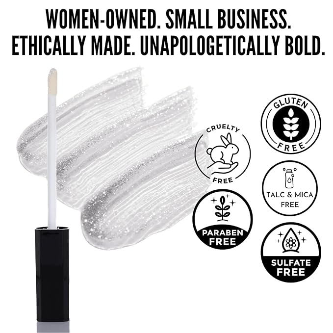 Mynena Crystal-Clear Icy Silver Shimmer Lip Gloss Non-Sticky Clear Filled with Iridescent Sparkles | Lightweight Lip Topper | Demi-Sheer Lipgloss from Cosplay to Everyday Glam | Aila
