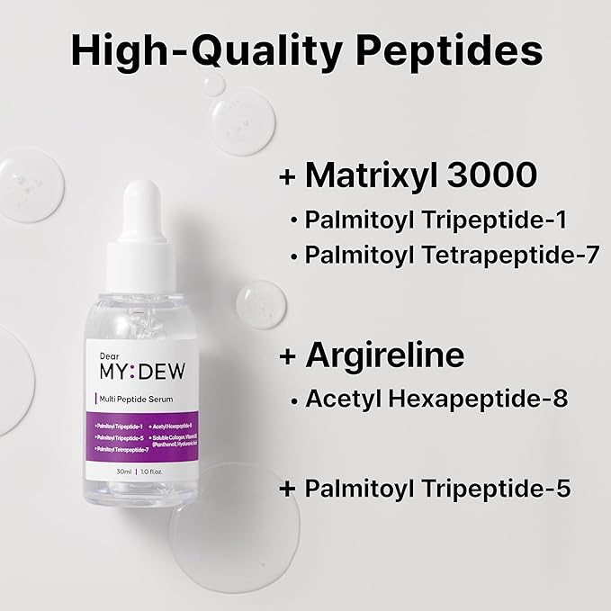 Multi Peptide Complex Serum, Matrixyl 3000, Argireline, Vegan Collagen, Niacinamide, Hyaluronic Acid for Anti-Aging, Anti-Wrinkles, Collagen Boost for Elasticity, Korean Skincare, 1Fl Oz