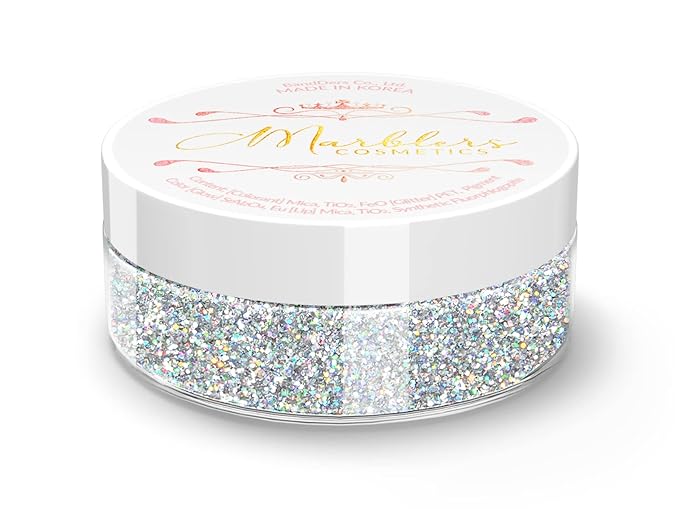 MARBLERS Holographic Face & Body Glitter [Holo Silver] 0.18oz (5g) | Fine | Non-Toxic | Vegan | Cruelty-Free | Festival, Rave & Party Makeup | Eye, Hair, Nail Polish, Eyeshadow | Nail Art | Gel Nail