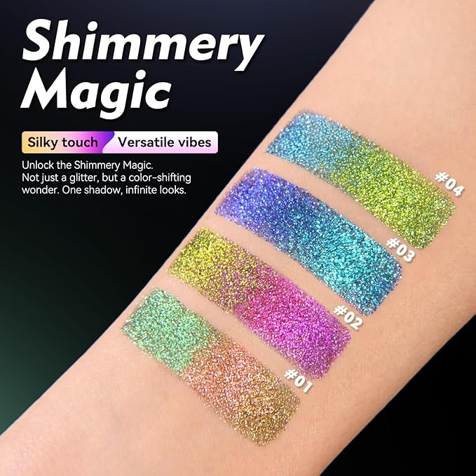 Multichrome Eyeshadow,Duochrome Pearl Powder Smooth Pressed Vegan Glitter Eye Shadow Waterproof Creamy Formula,Multi-Reflective Finishes Glitter Metallic Eye Makeup (02)