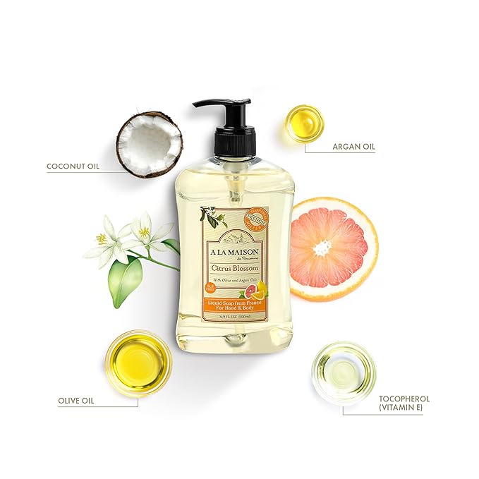 A LA MAISON French Liquid Hand Soap, Citrus Blossom - Natural Hand Wash Made with Essential Oils - Biodegradable, Plant-Based, Vegan, Cruelty-Free, Alcohol & Paraben Free (16.9 oz, 6 Pack)