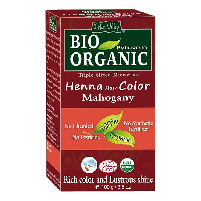 Indus Valley Bio Organic Natural Henna Hair Color For Grey Hairs -100gm, 100% Gray Hair Coverage And Long Lasting Hair Dye | Mahogany Vegan and Cruelty-Free-Pack of 2