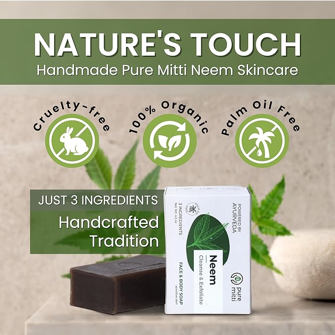 Neem Soap Bars [4.5 oz x 3 Pcs.] Organic Ayurvedic Soap for Face & Body with Neem, Castor Oil & Coconut Oil – Cold Process, Plastic-Free, Herbal Cleansing