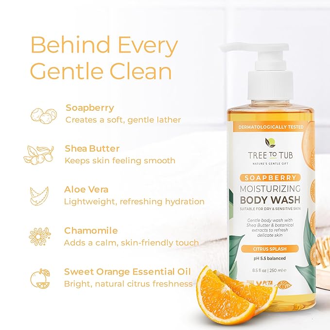 Tree to Tub Citrus Body Wash for Dry Skin & Sensitive Skin - pH Balanced Moisturizing Body Wash, Hydrating Sulfate Free Body Soap for Women & Men
