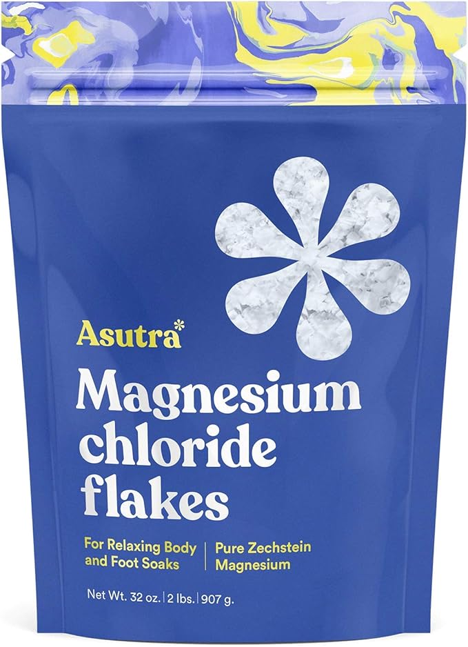 ASUTRA Magnesium Chloride Bath Flakes - FSA Eligible/HSA Approved - Relaxing Foot & Body Soaks, Epsom Salt Alternative, Rapid Absorption, FSA Foot Care, 2 lbs