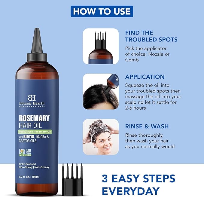 Botanic Hearth Hair Oil for Hair Growth | Rosemary Oil for Hair Growth with Biotin, Castor & Jojoba | Hair Relaxers & Dry Scalp Treatment | Color Safe | All Hair Types | 6.7 Fl Oz (2 Pack)