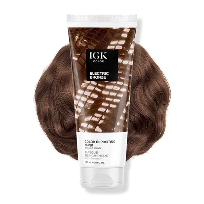 IGK Electric Bronze Color Depositing + Conditioning Hair Mask | Brilliant Bronze - Caramel Mocha Tones | Hydrating Semi-Permanent Gloss Toner Treatment