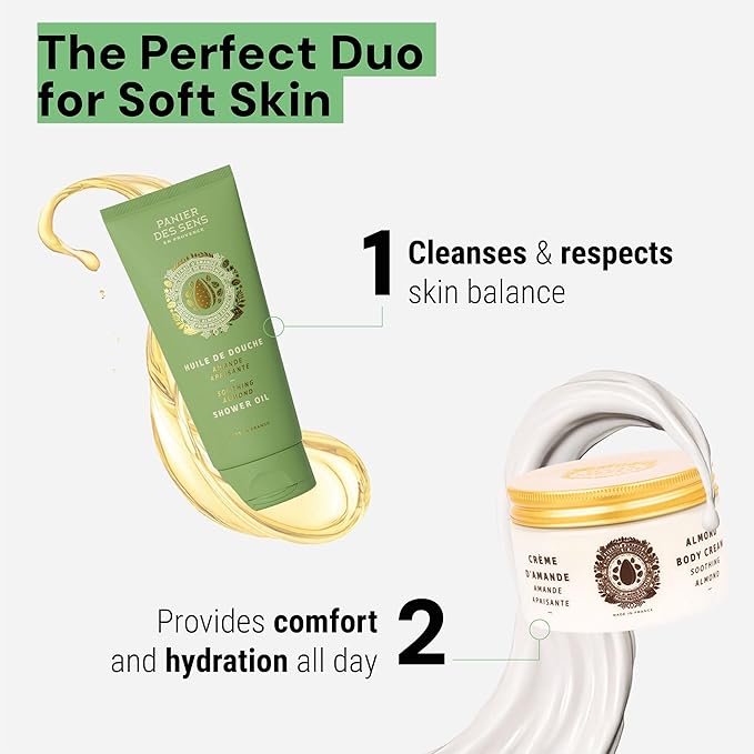 Panier des Sens - Almond Moisturizing Body Wash for Women & Men - Gentle Shower Gel with 96% Natural Ingredients for Normal & Sensitive Skin - Body Care Made in France, SLS Free, Vegan - 6.8 Fl Oz