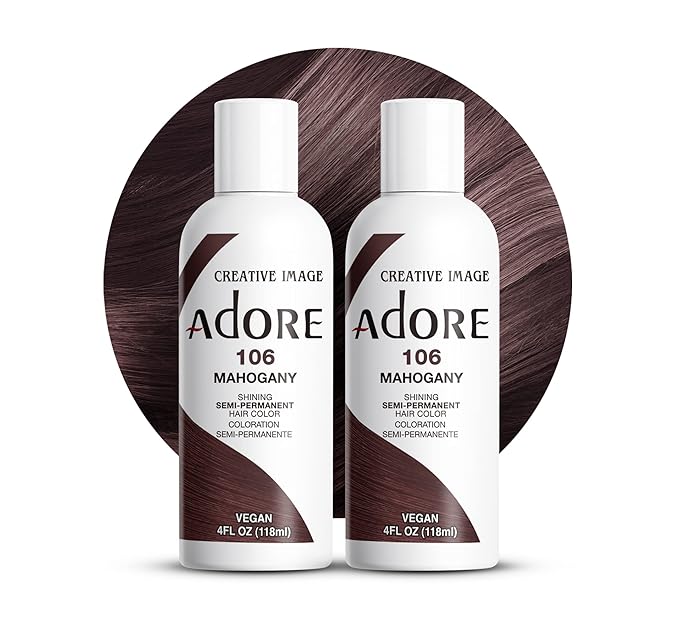 Adore Semi Permanent Hair Color (106 Mahogany) (2 Pack) | Vegan & Cruelty-Free Brown Hair Dye | No Ammonia, No Peroxide, No Alcohol | 4 Fl Oz