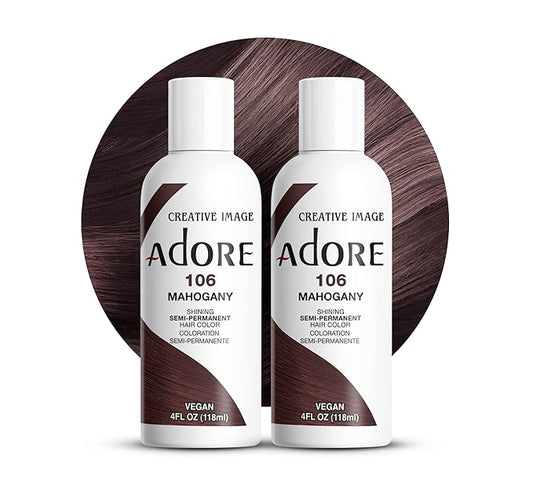 Adore Semi Permanent Hair Color (106 Mahogany) (2 Pack) | Vegan & Cruelty-Free Brown Hair Dye | No Ammonia, No Peroxide, No Alcohol | 4 Fl Oz