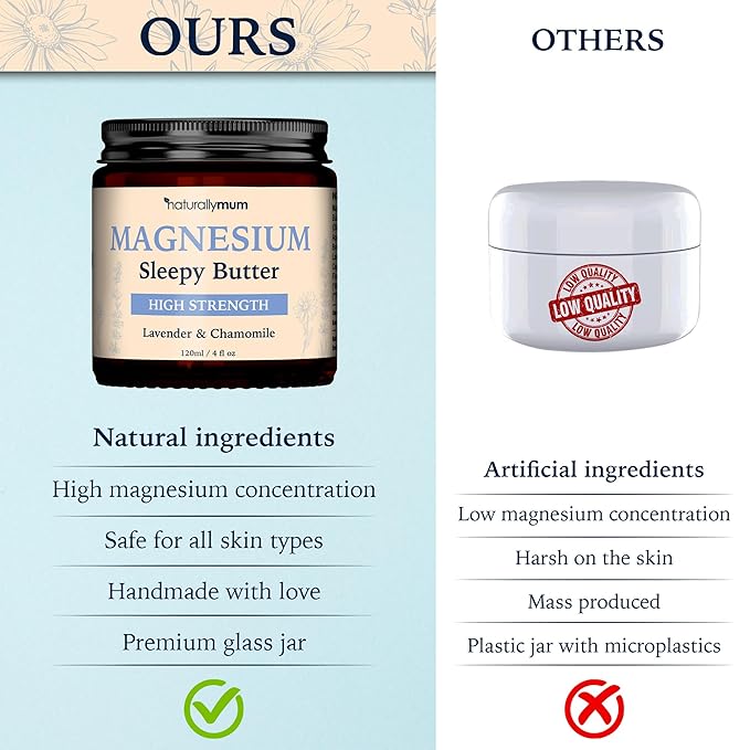 Magnesium Butter [NATURAL & VEGAN] - Topical Magnesium Chloride Cream Butter Support for Sleep, Bone, Heart & Muscle Health - Lavender & Chamomile – High Strength Balm - Made in UK & Safe for Kids