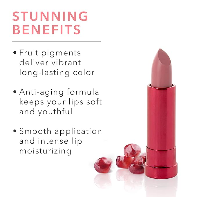 100% PURE Pomegranate Oil Anti-Aging Lipstick Long Lasting, Vibrant Makeup - Moisturizing Cocoa Butter Satin Finish - Vegan Fruit Pigmented Foxglove Color (Berry Pink Mauve) - 0.15 oz