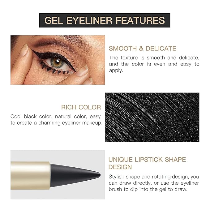 Miss Rose M Gel Eyeliner, Black Eyeliner Pencils, delineador de ojos contra el agua, Easy to Use, Eye Makeup for Women (Black)