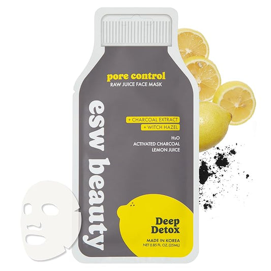 ESW Beauty Deep Detox - Pore Control Raw Juice Face Mask - Clarifying with Activated Charcoal, Lemon Juice & H2O for Acne-Prone Skin - Detoxifies & Minimizes Pores